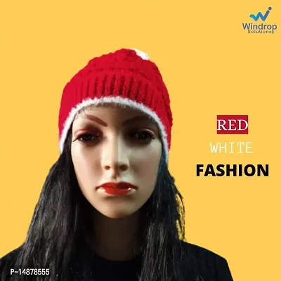 Windrop Solutions Hand Knitted Sewing Woolen Cap for Winters Made in India. (RED  White Modern)-thumb3