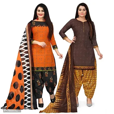 Rajnandini Orange And Brown Cotton Printed Unstitched Salwar Suit Material (Combo Of 2)(Joplvsm4087-Vsm4156)