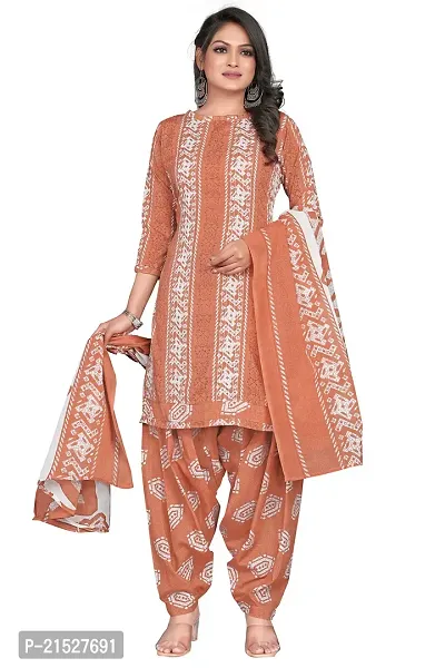 Rajnandini Brown Cotton Printed Dress Material with Dupatta-thumb0