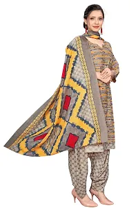 Elegant Grey Cotton Printed Straight Kurta, Bottom And Dupatta Set For Women-thumb2