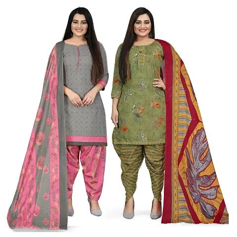 Elegant Blend Dress Material with Dupatta For Women Pack Of 2