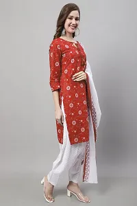 Elegant Red Cotton Printed Straight Kurta, Bottom And Dupatta Set For Women-thumb3