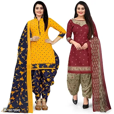 Beautiful Yellow And Red Cotton Printed Unstitched Salwar Suit Material For Women Combo of 2-thumb0