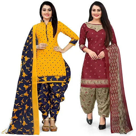 Stylish Cotton Printed Unstitched Suit - Pack of 2