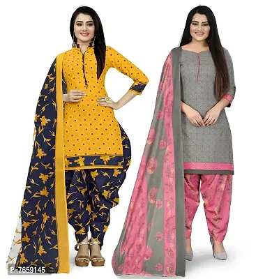 Rajnandini Yellow And Grey Cotton Printed Unstitched Salwar Suit Material (Combo Of 2)(Joplvsm4002J-Vsm4146)-thumb0