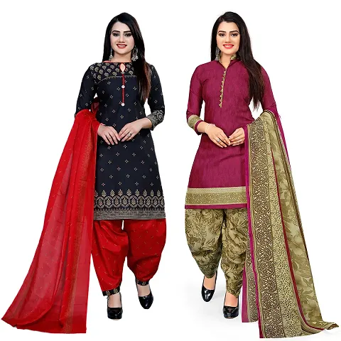 Stylish Cotton Printed Unstitched Suit - Pack of 2