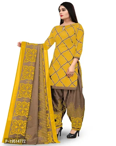 Elegant Yellow Cotton Printed Dress Material With Dupatta For Women-thumb2