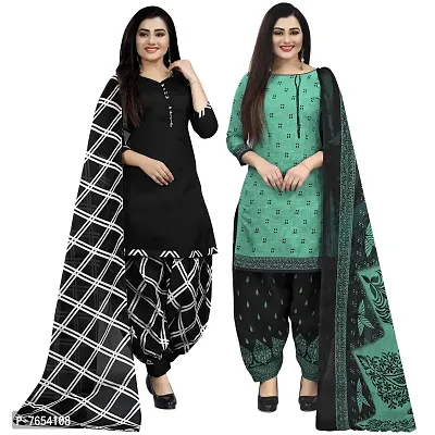 Rajnandini Women Black And Green Cotton Printed Unstitched Salwar Suit Material (Combo Of 2)-thumb0