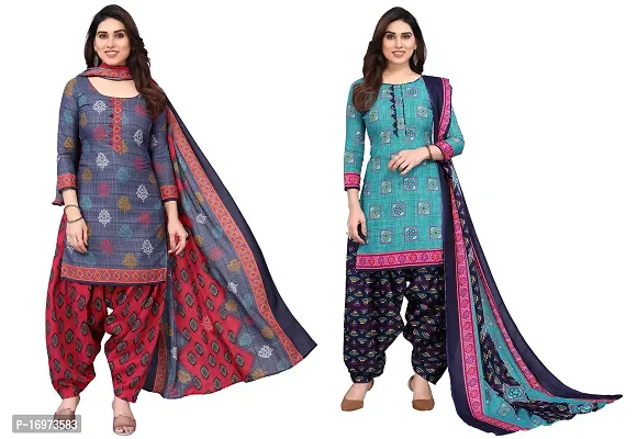 Stylish Women Cotton Printed Unstitched Dress Material (Combo of 2)