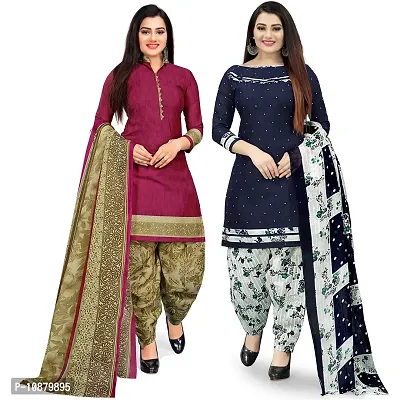 Beautiful purple And Navy Blue Cotton Printed Unstitched Salwar Suit Material For Women Combo of 2