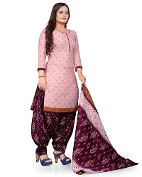 Elegant Pink Cotton Floral Print Dress Material with Dupatta For Women-thumb3