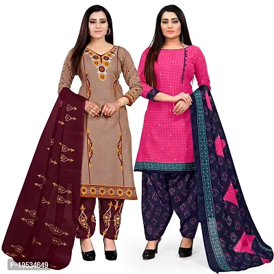 Rajnandini Multi-Coloured And Multi-Coloured Cotton Printed Unstitched Salwar Suit Material (Combo of 2)-thumb0