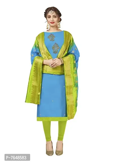 Rajnandini Women's Blue Cotton Embroidered Unstitched Churidar Salwar Suit Material (Free Size)-thumb0