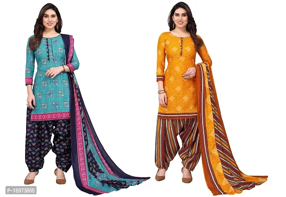 Stylish Women Cotton Printed Unstitched Dress Material (Combo of 2)