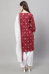 Elegant Maroon Cotton Printed Straight Kurta, Bottom And Dupatta Set For Women-thumb3