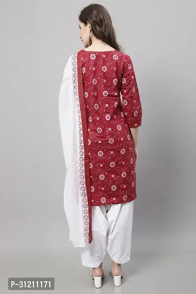 Elegant Maroon Cotton Printed Straight Kurta, Bottom And Dupatta Set For Women-thumb4