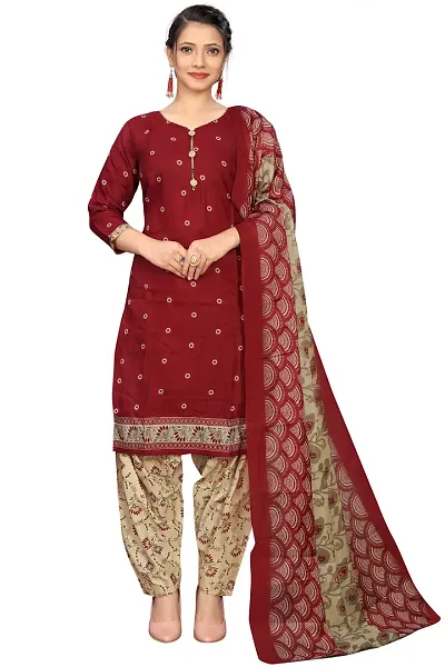 Stylish Cotton Blend Printed Kurta Bottom Dupatta Set