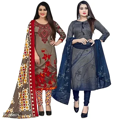 Rajnandini Women Olive Green And Grey Cotton Printed Unstitched Salwar Suit Material (Combo Of 2)