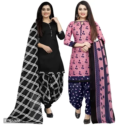 Rajnandini Women Black And Pink Cotton Printed Unstitched Salwar Suit Material (Combo Of 2)