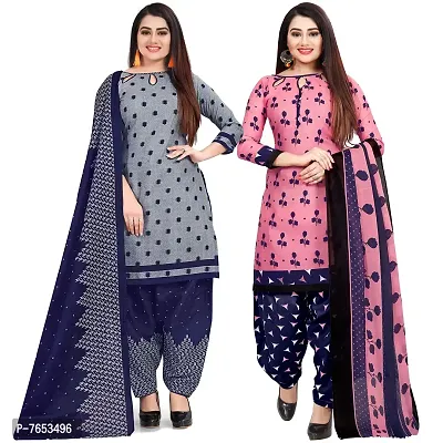 Rajnandini Women's Grey And Pink Cotton Printed Unstitched Salwar Suit Material (Combo of 2)-thumb0