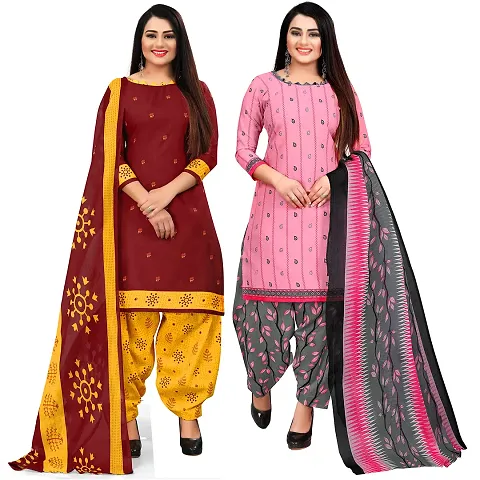 Stylish Cotton Printed Unstitched Suit - Pack of 2