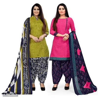 Rajnandini Light Green And Magenta Cotton Printed Unstitched Salwar Suit Material (Combo of 2)-thumb0