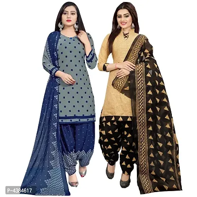 Stylish Cotton Multicoloured Printed Dress Material With Dupatta Set ( Combo Of 2 )