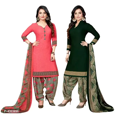 Stylish Crepe Multicoloured Printed Dress Material With Dupatta Set ( Pack Of 2 )-thumb0