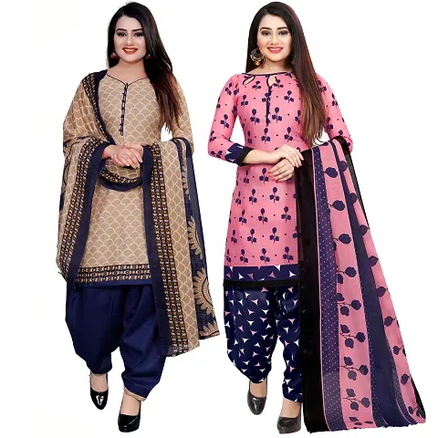 Pack of 2 Beautiful Multicoloured Printed Cotton Dress Material with Dupatta