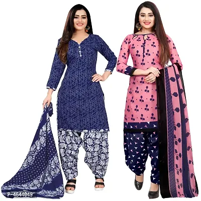 Women Beautiful Multicoloured Printed Cotton Dress Material With Dupatta (Pack Of 2)