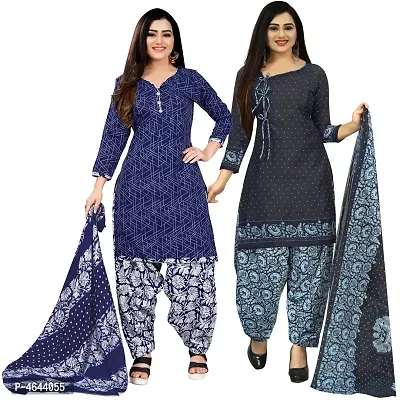 Women Beautiful Multicoloured Printed Cotton Dress Material With Dupatta (Pack Of 2)