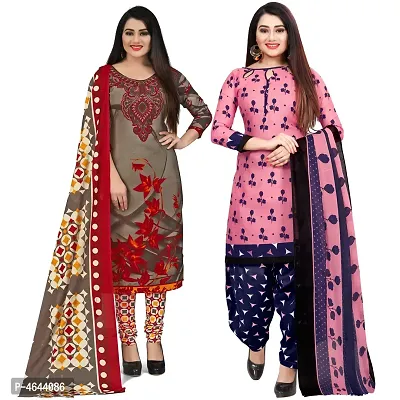 Women Beautiful Multicoloured Printed Cotton Dress Material With Dupatta (Pack Of 2)