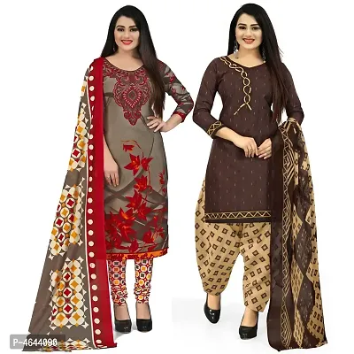 Women Beautiful Multicoloured Printed Cotton Dress Material With Dupatta (Pack Of 2)