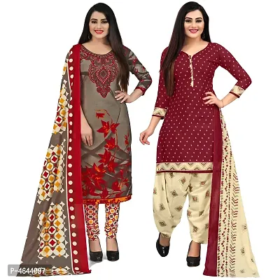 Women Beautiful Multicoloured Printed Cotton Dress Material With Dupatta (Pack Of 2)-thumb0