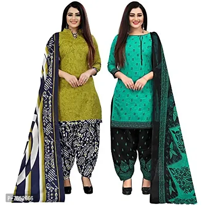 Rajnandini Women Light Green And Green Cotton Printed Unstitched Salwar Suit Material (Combo Of 2)