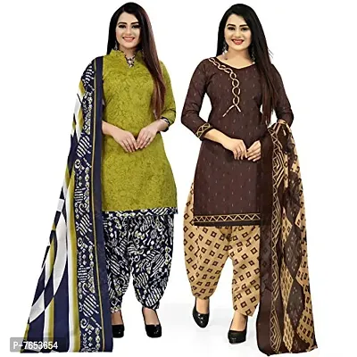 Rajnandini Women Light Green And Brown Cotton Printed Unstitched Salwar Suit Material (Combo Of 2)