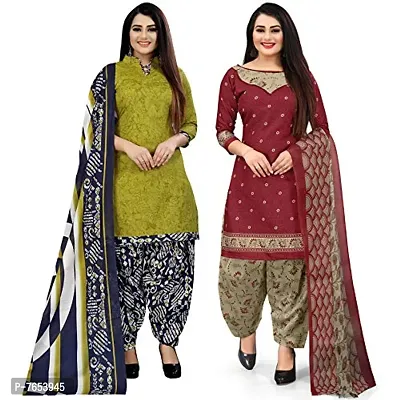 Rajnandini Women Light Green And Red Cotton Printed Unstitched Salwar Suit Material (Combo Of 2)