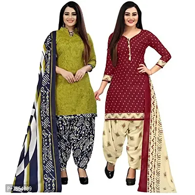 Rajnandini Women Light Green And Maroon Cotton Printed Unstitched Salwar Suit Material (Combo Of 2)