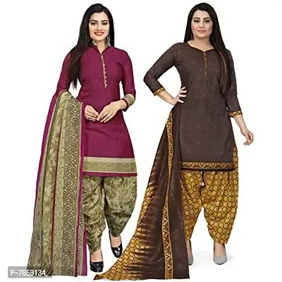 Rajnandini Purple And Brown Cotton Printed Unstitched Salwar Suit Material (Combo Of 2)(Joplvsm4005J-Vsm4156)