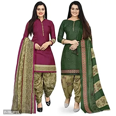 Rajnandini Purple And Green Cotton Printed Unstitched Salwar Suit Material (Combo Of 2)(Joplvsm4005J-Vsm4147)-thumb0