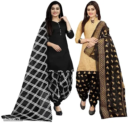 Rajnandini Women Black And Beige Cotton Printed Unstitched Salwar Suit Material (Combo Of 2)