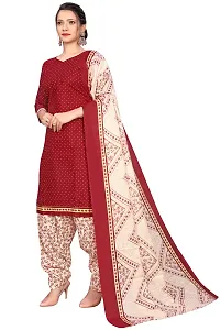 Elegant Maroon Cotton Printed Straight Kurta, Bottom And Dupatta Set For Women-thumb1