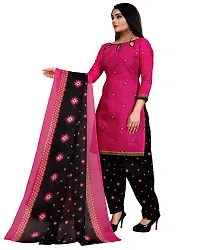 Elegant Magenta Cotton Printed Dress Material With Dupatta For Women-thumb1