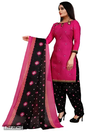 Elegant Magenta Cotton Printed Dress Material With Dupatta For Women-thumb2