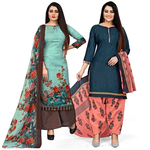 Stylish Cotton Printed Unstitched Suit - Pack of 2