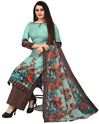 Elegant Green Cotton Printed Dress Material With Dupatta For Women-thumb4