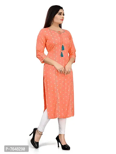 Rajnandini Women's Orange Coloured Rayon Jaipuri Printed Kurti (Ready To Wear Kurti_S/M/L/XL/XXL/3XL/4XL-Size)-thumb4