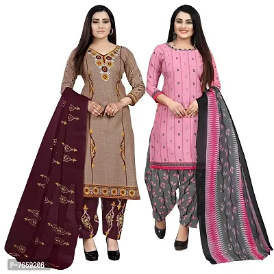 Rajnandini Beige And Baby Pink Cotton Printed Unstitched Salwar Suit Material (Combo Of 2)(Joplvsm3927-Vsm4123)