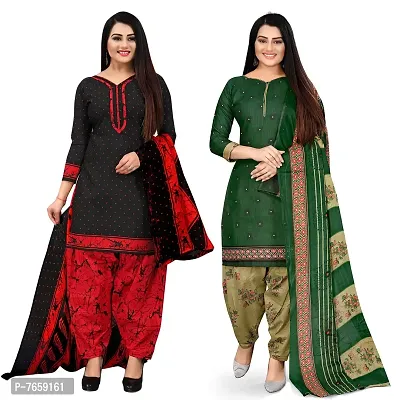 Rajnandini Black And Green Cotton Printed Unstitched Salwar Suit Material (Combo Of 2)(Joplvsm4093-Vsm4147)