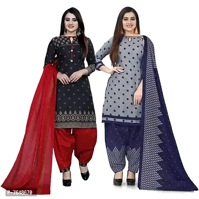 Rajnandini Women Black And Grey Cotton Printed Unstitched Salwar Suit Material (Combo Of 2)